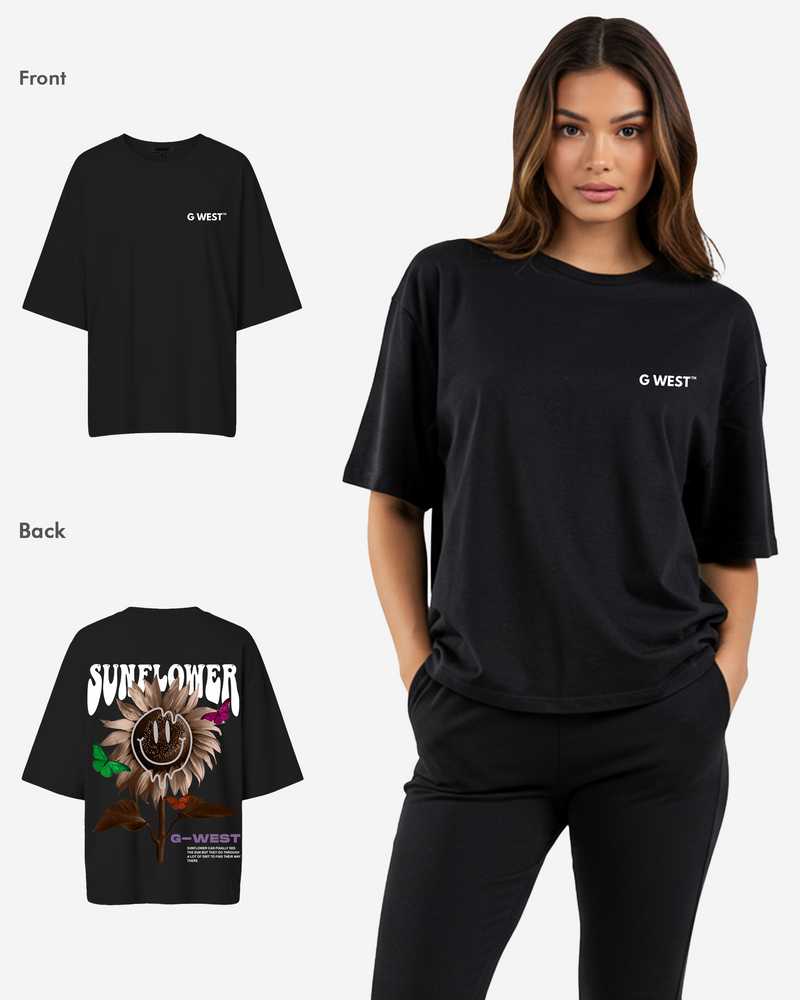 G West Oversized Sunflower Life Style T Shirt - WOMEN