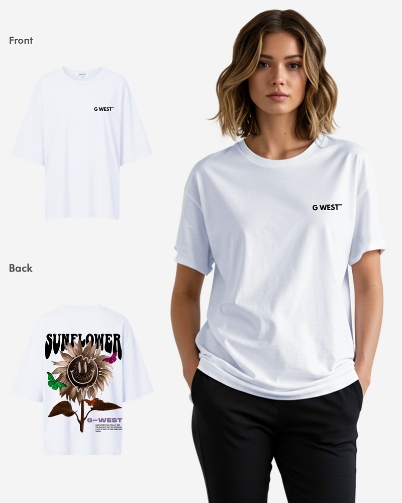 G West Oversized Sunflower Life Style T Shirt - WOMEN