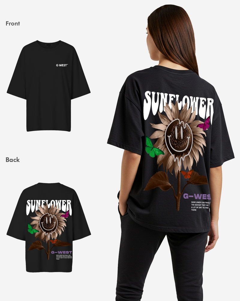G West Oversized Sunflower Life Style T Shirt - WOMEN