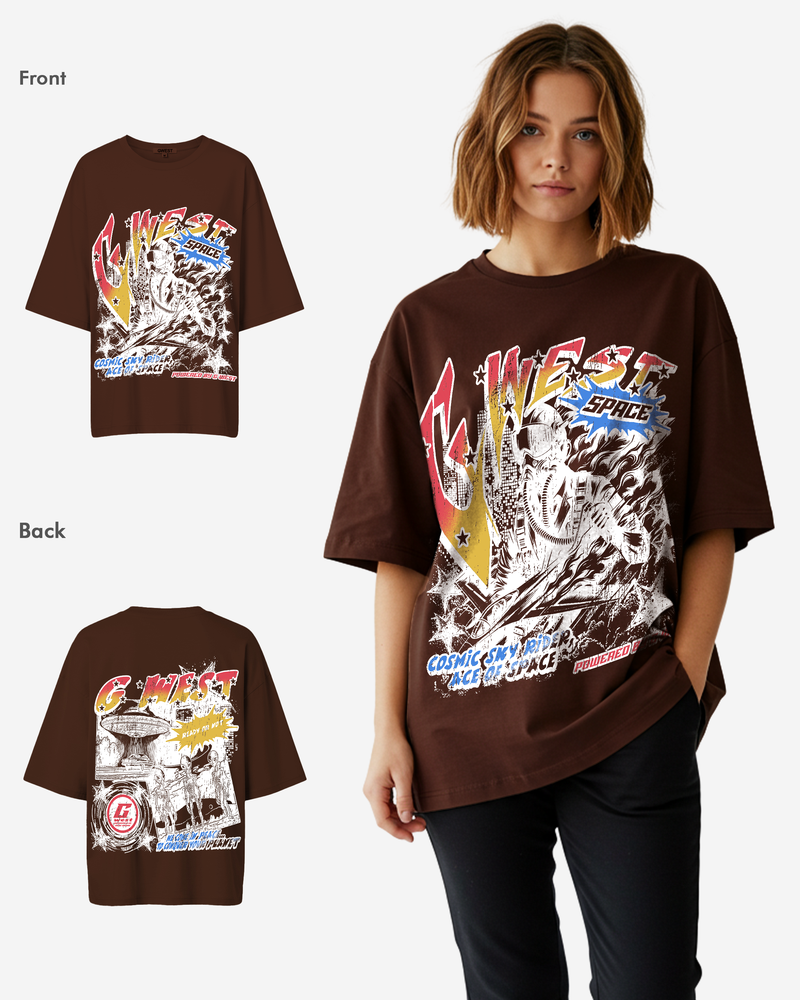 G West Cosmic Sky Ride Double Hit Premium Oversized Tee  - WOMEN