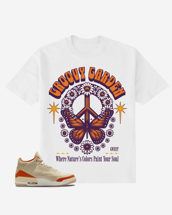 Butterfly and Daisy Flower Groovy Garden Oversized T-Shirt