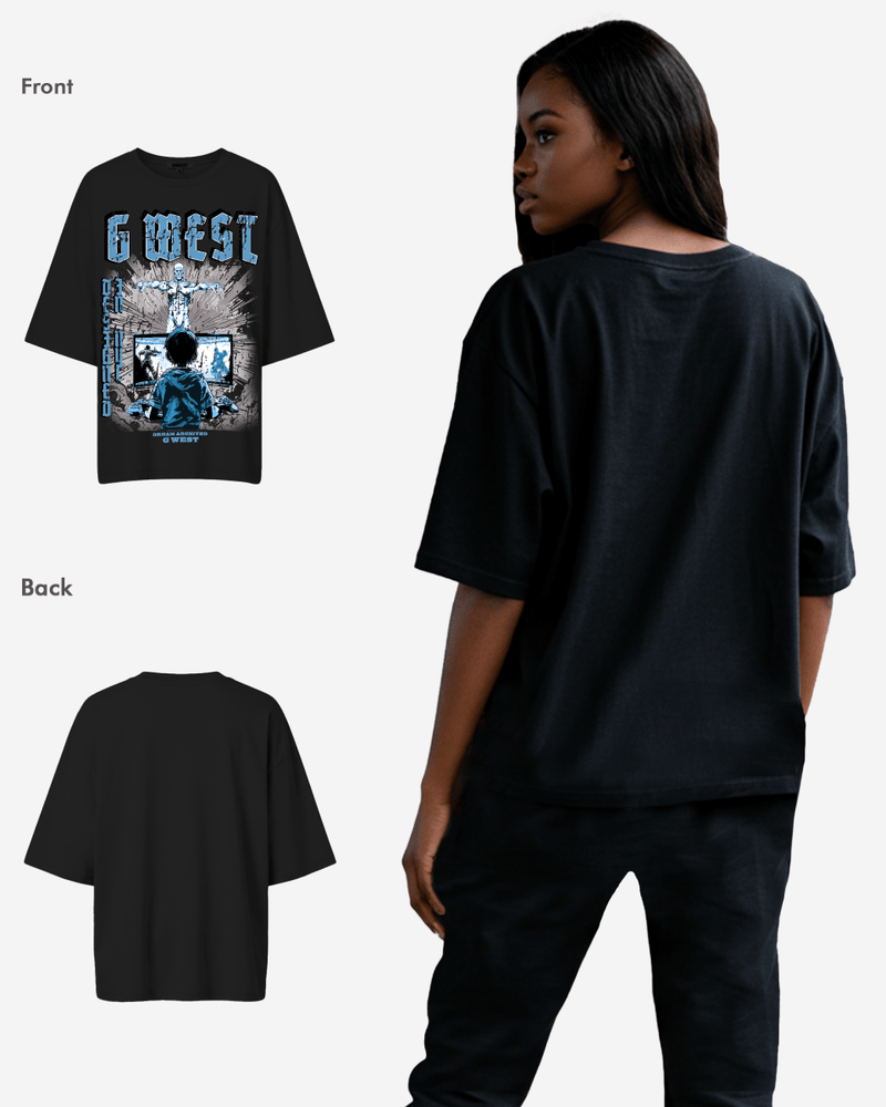 G West Game of G Baby Blue Black Oversized Tee - Women