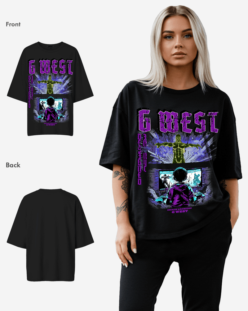 G West Game of G Baby Blue Black Oversized Tee - Women