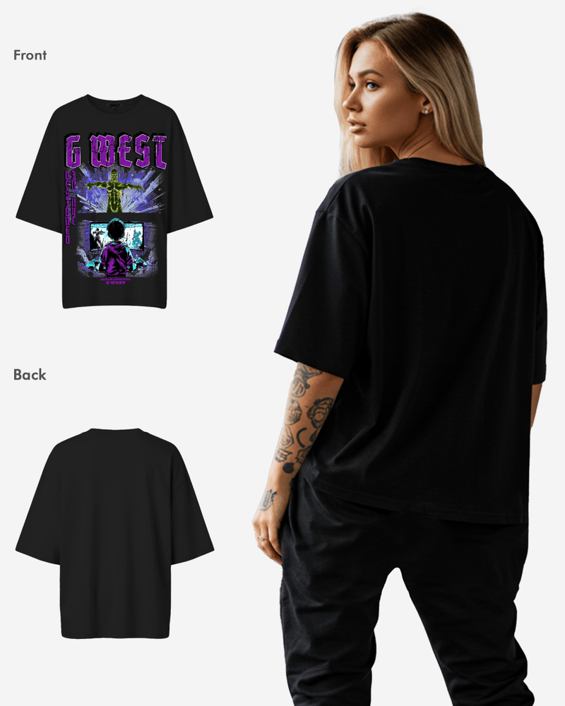 G West Game of G Baby Blue Black Oversized Tee - Women