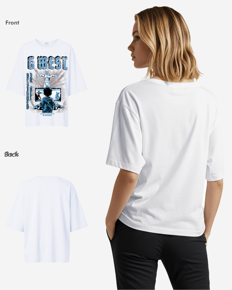 G West Game of G Baby Blue Black Oversized Tee - Women