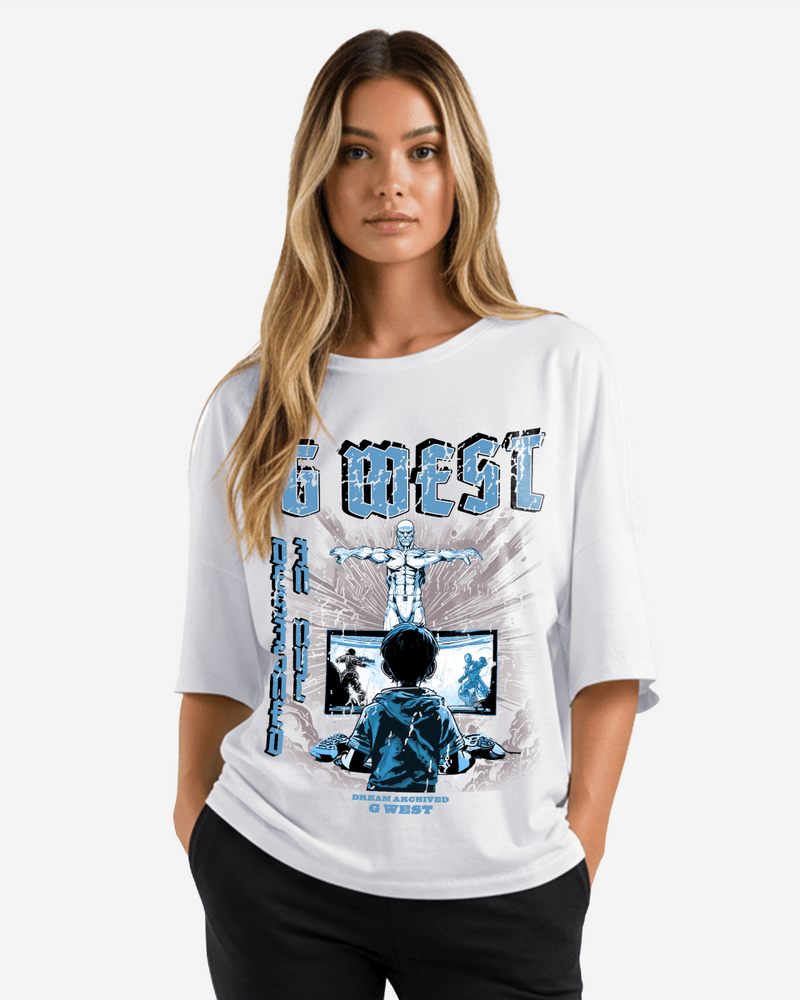 G West Game of G Baby Blue Black Oversized Tee - Women