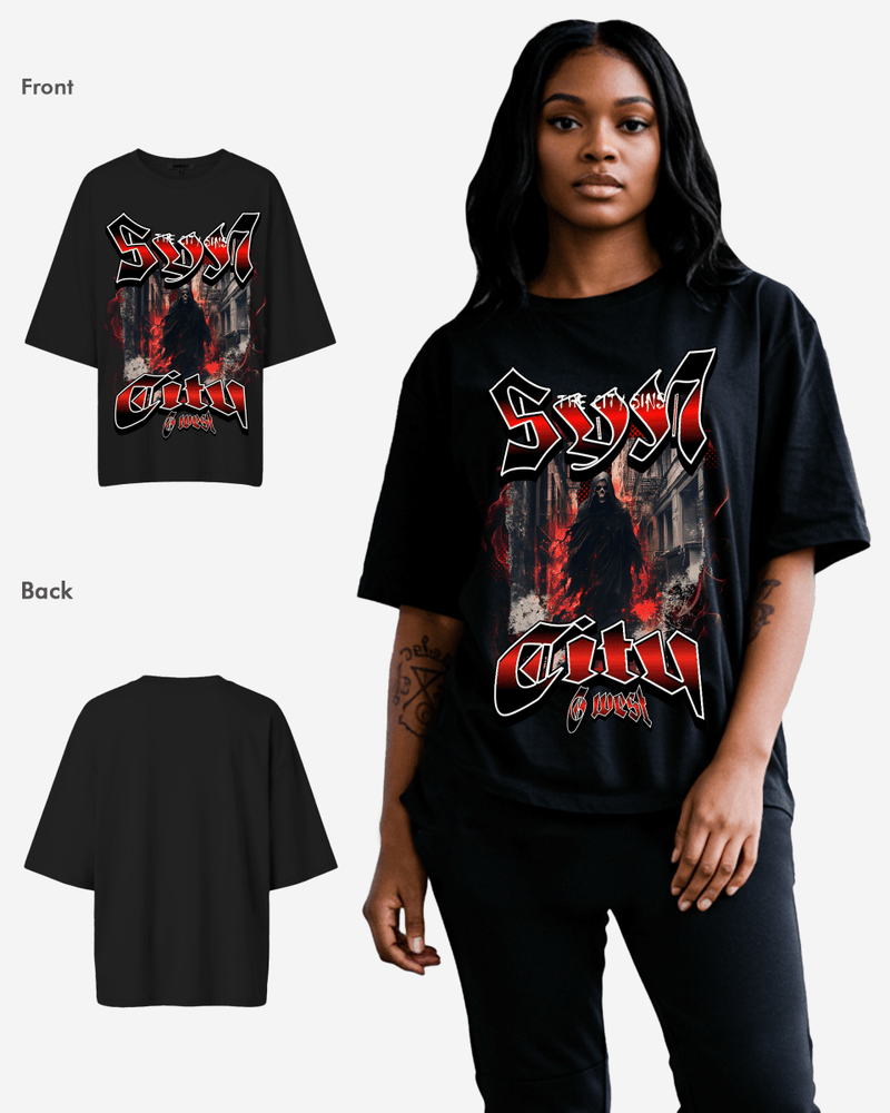 G WEST Ghost City Oversized Tee -WOMEN