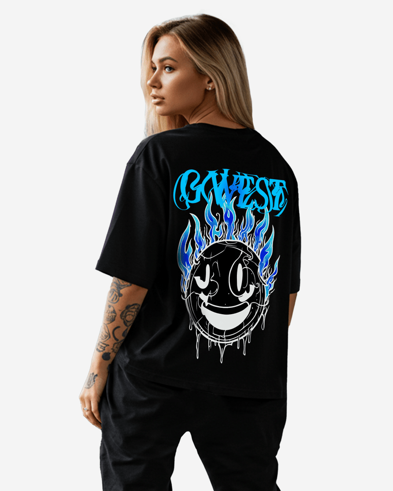 G West Oversized Aqua Smile Tee - WOMEN