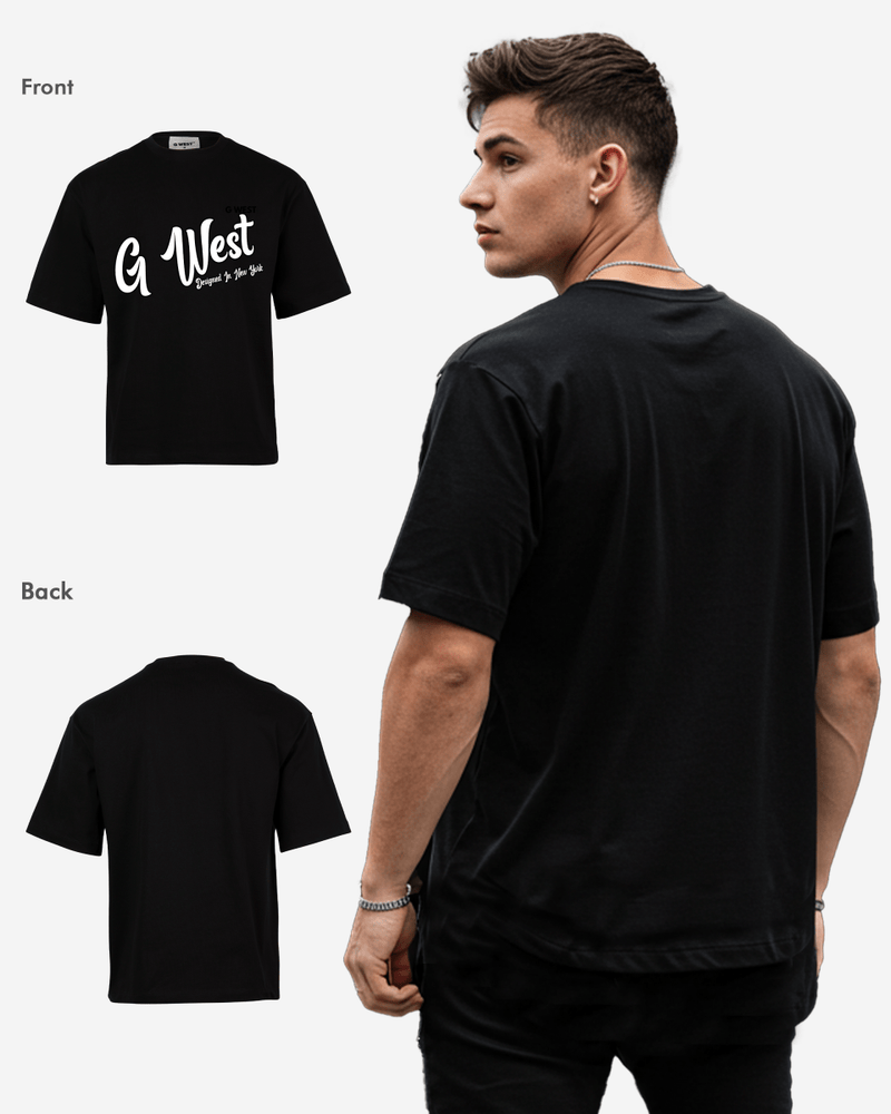 G West Oversized Cursive Logo Black Tee
