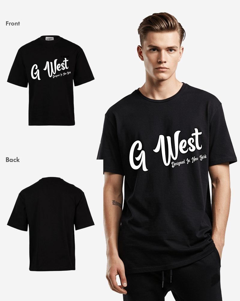 G West Oversized Cursive Logo Black Tee