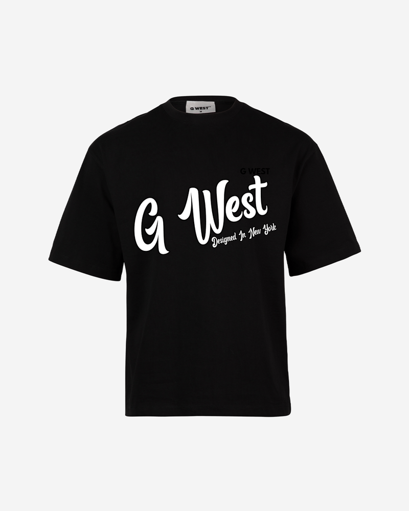 G West Oversized Cursive Logo Black Tee