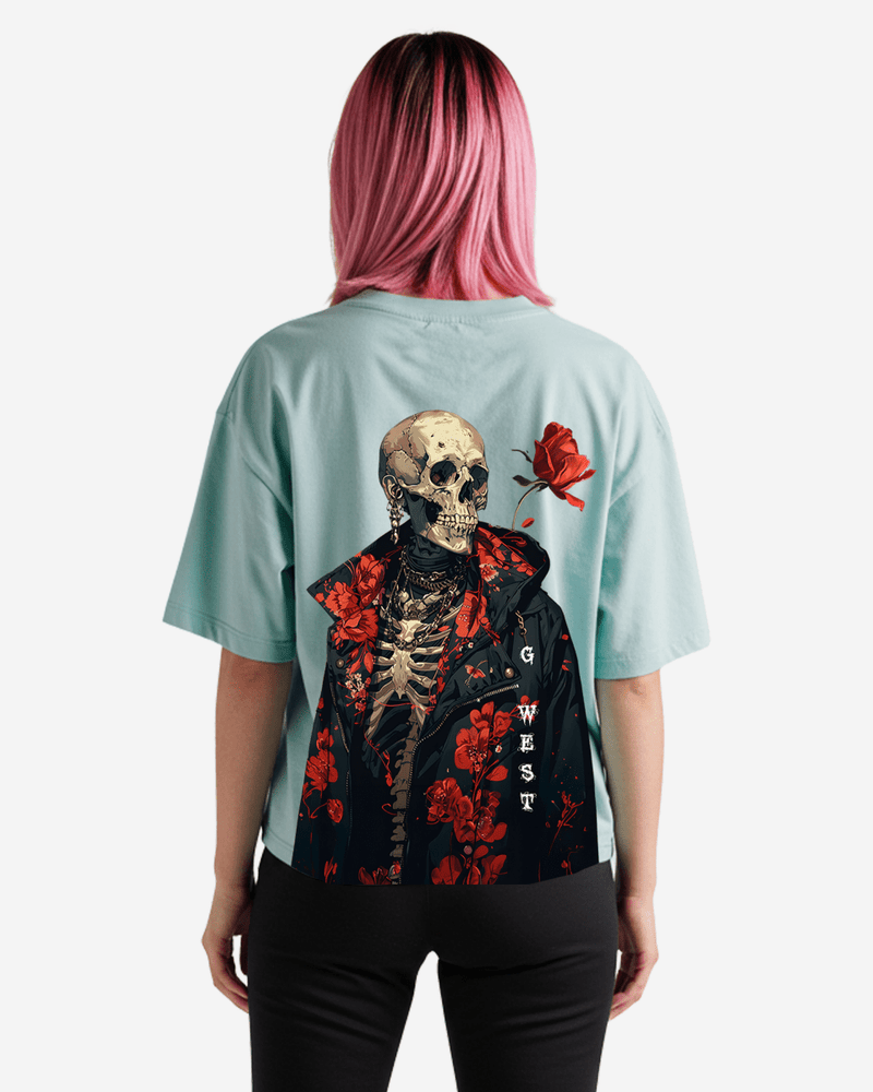 G West Oversized Skull & Rose T Shirt -WOMEN