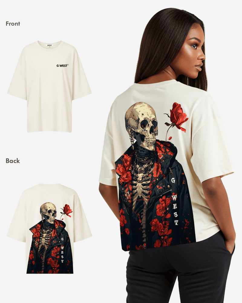 G West Oversized Skull & Rose T Shirt -WOMEN