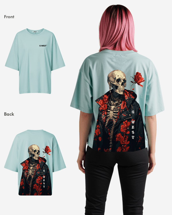 G West Oversized Skull & Rose T Shirt -WOMEN