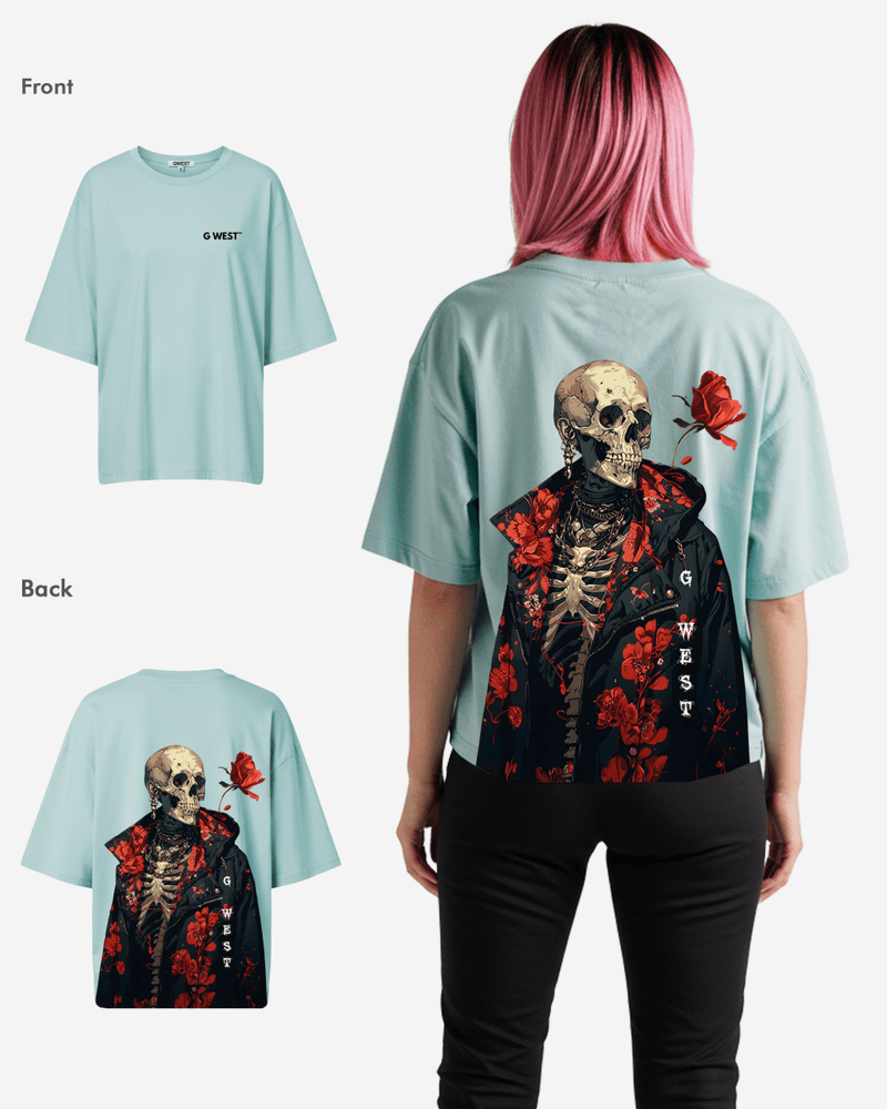G West Oversized Skull & Rose T Shirt -WOMEN